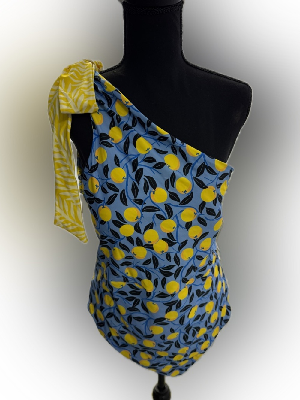 Summersalt: One-Shoulder Lemon Print Swimsuit in Blue and Yellow